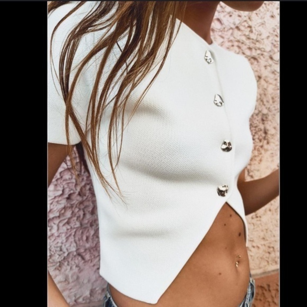 Zara NWT basic knit crop top white